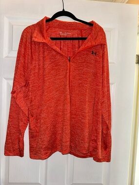 Bright Orange Heathered Under Armour 1/4 Zip Pullover Long Sleeve Top Sz 2X
